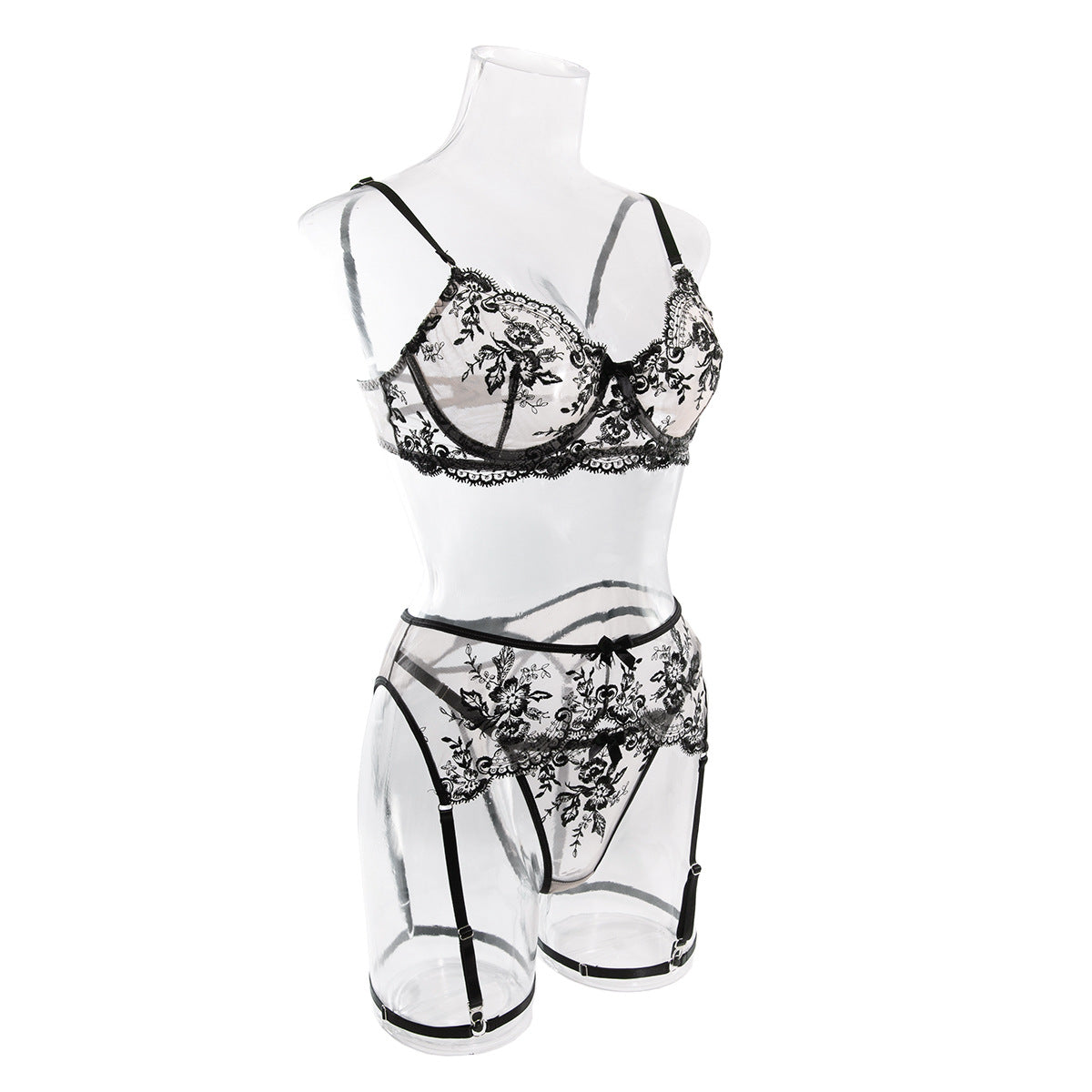 Romantic Bra and Panty Set with Lace Garter
