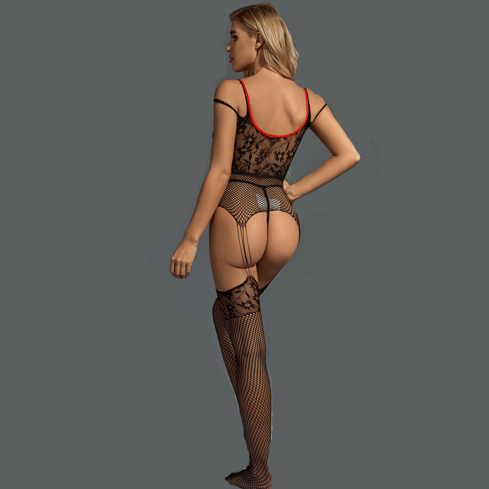 Sexy Suspender Bodystocking with Off-the-Shoulder