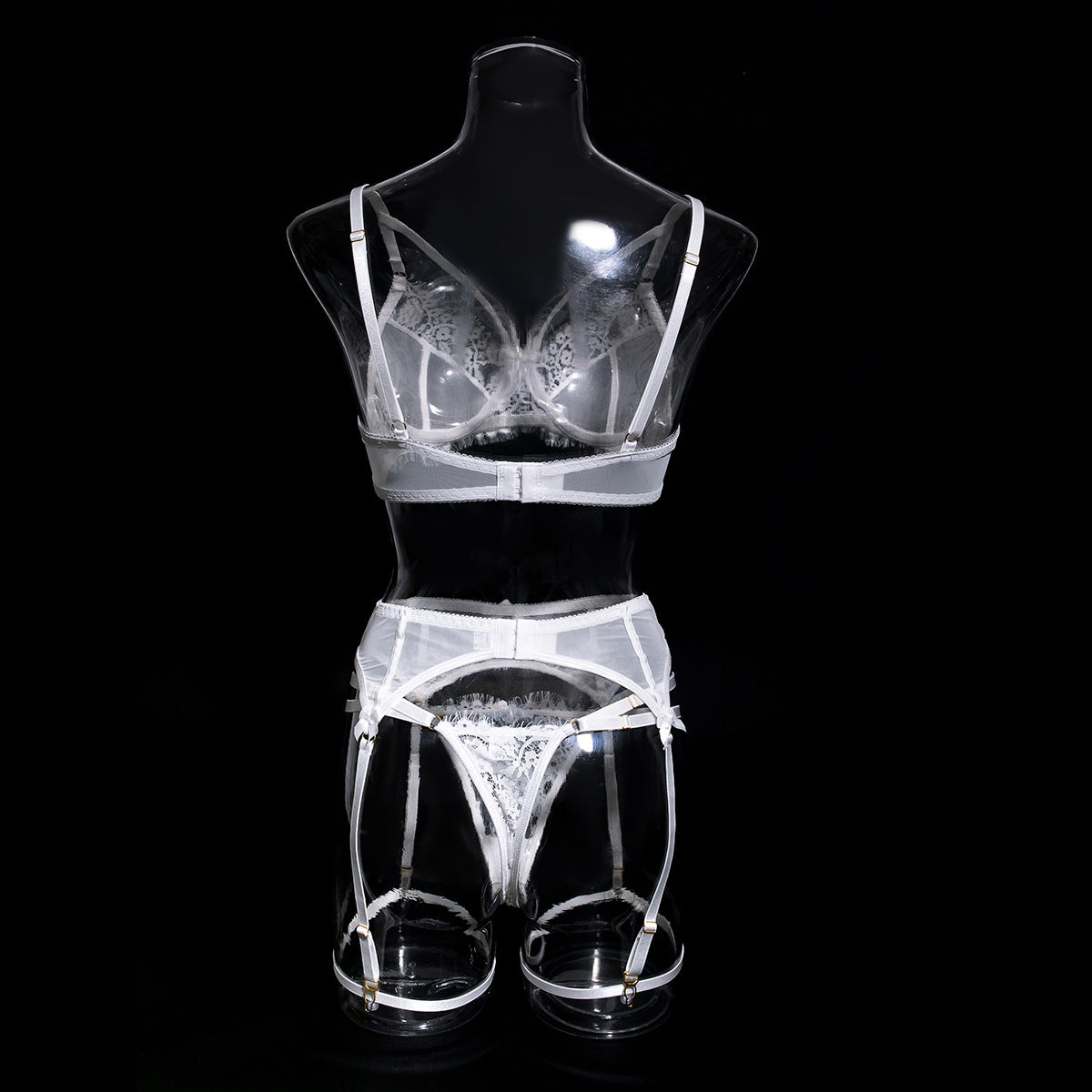 Sexy Black Bra Panty Set with Floral Lace Garter