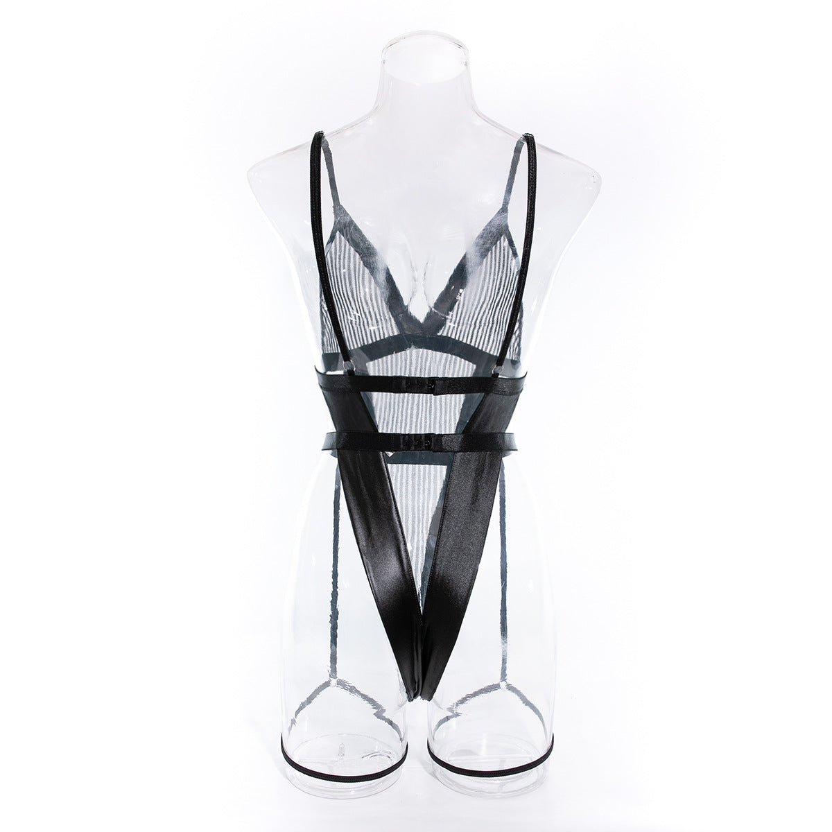 Striped Black Bodysuit with Backless Thong
