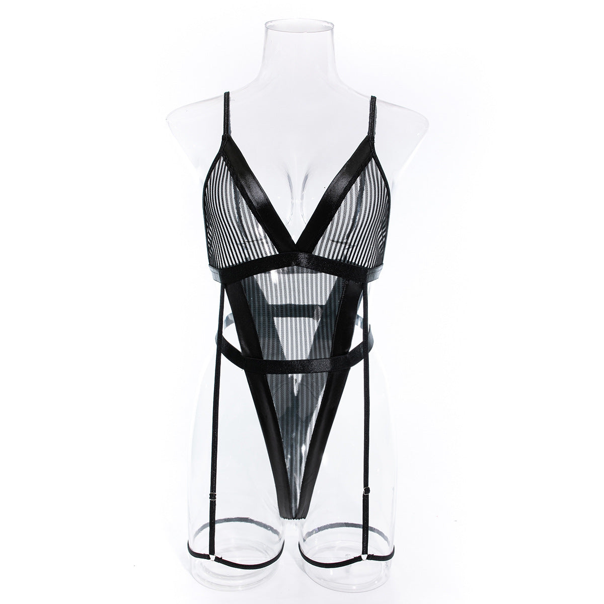 Striped Black Bodysuit with Backless Thong