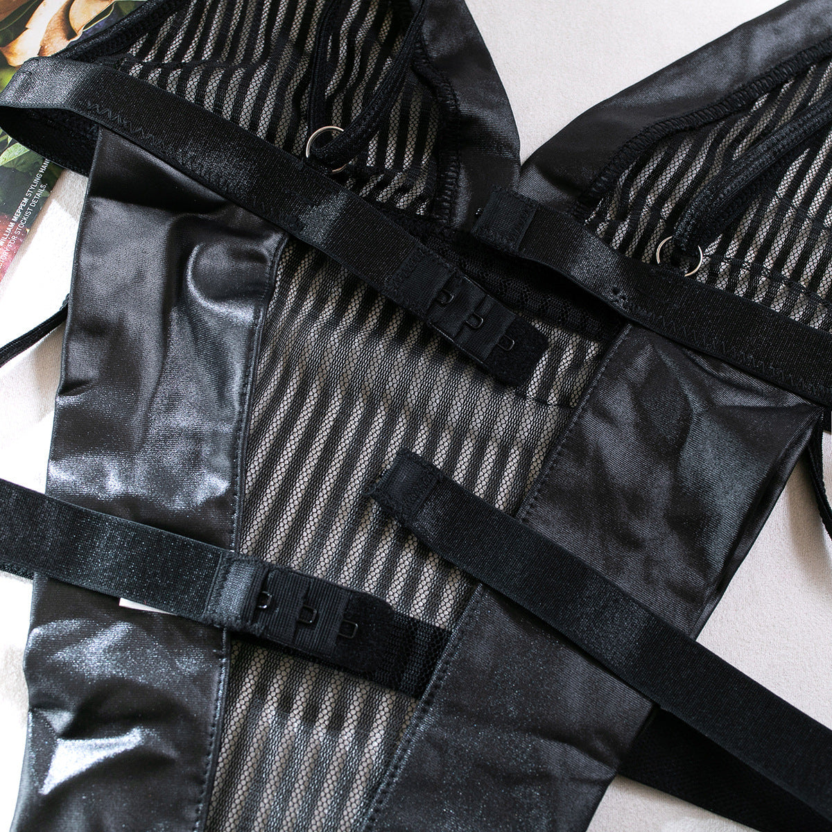 Striped Black Bodysuit with Backless Thong