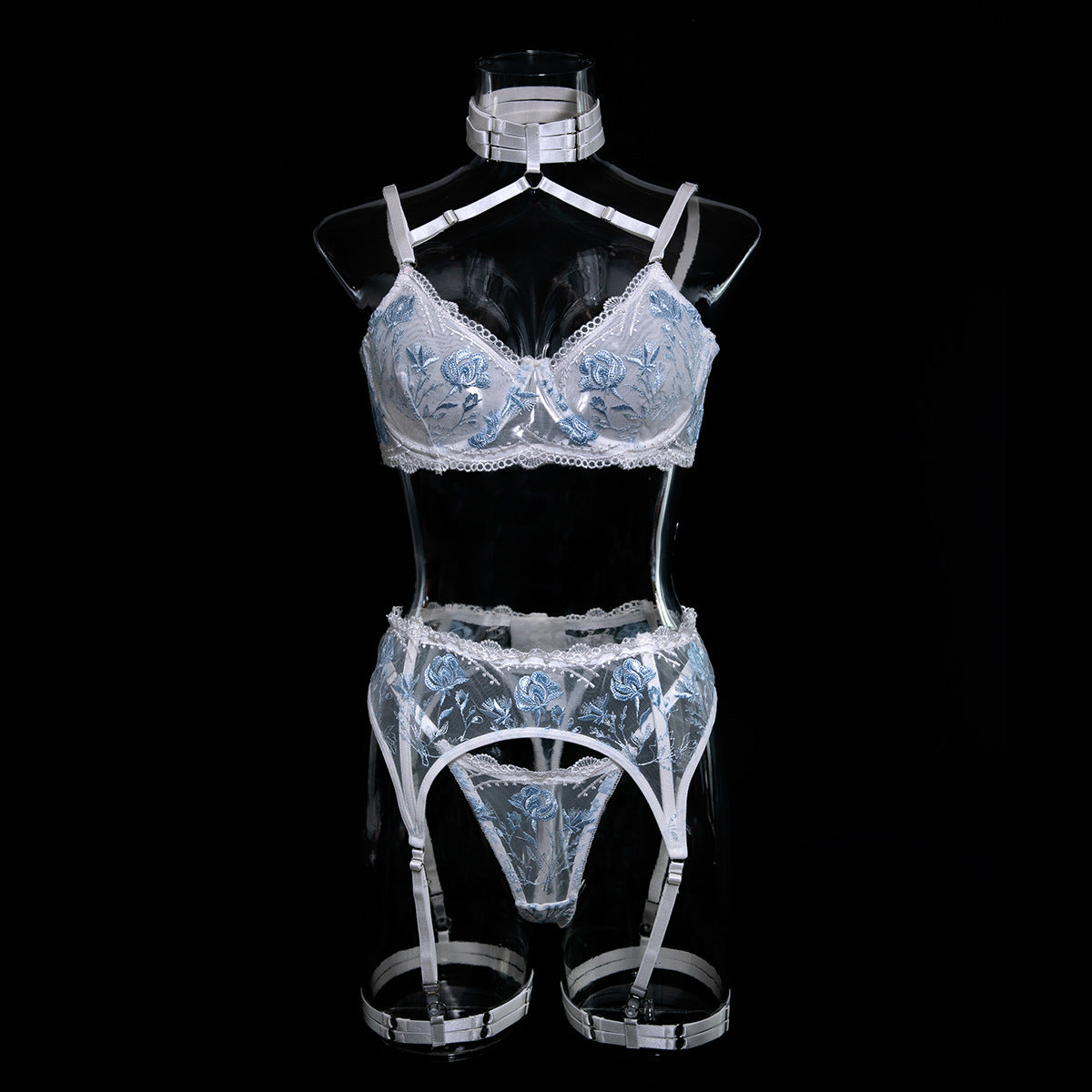 White Bra and Knickers Set with Flower Embroidery