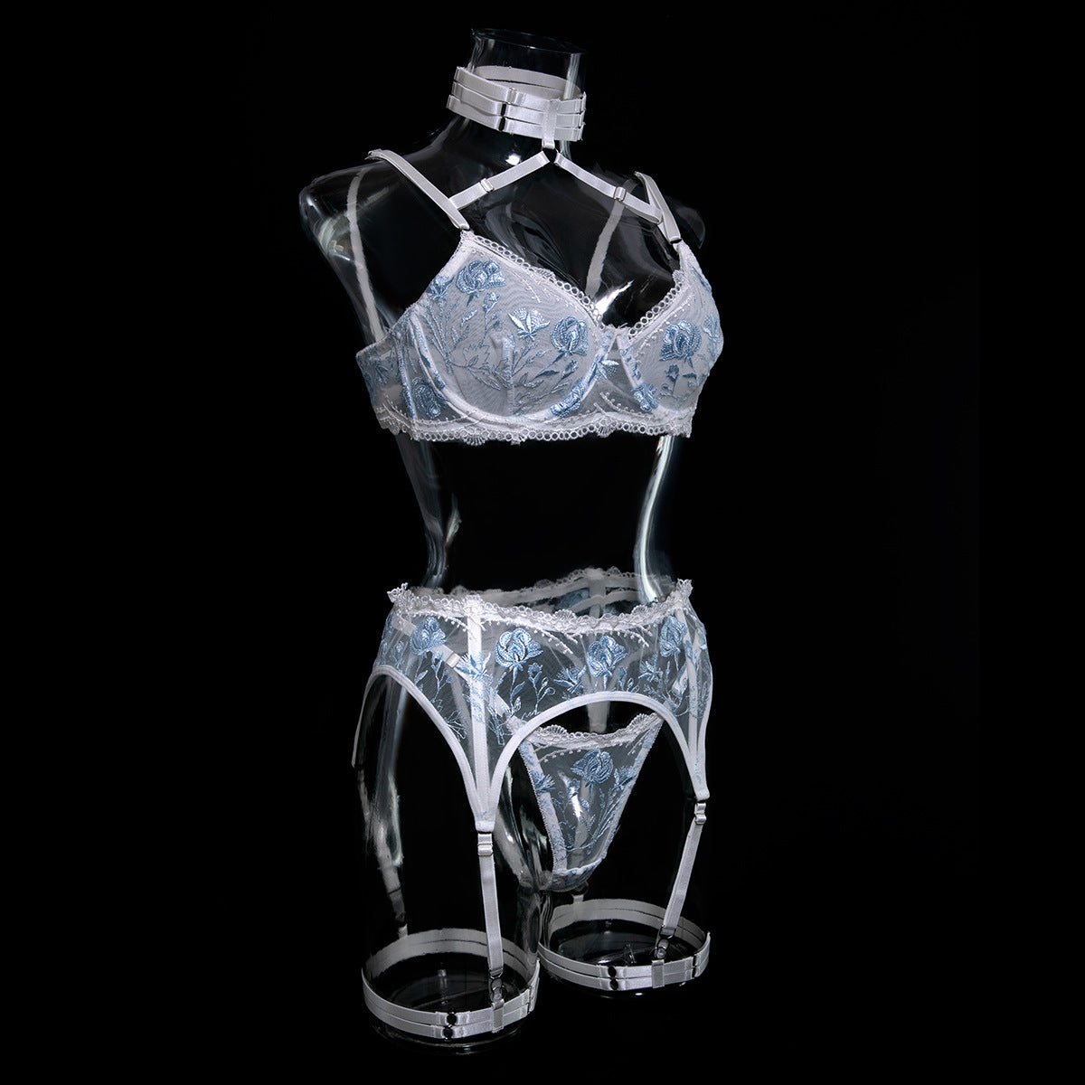 White Bra and Knickers Set with Flower Embroidery
