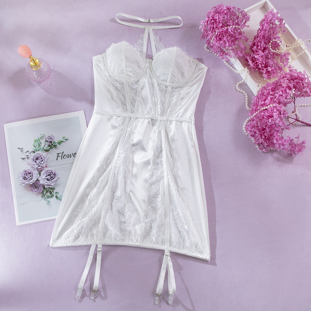 White Bridal Chemise with Sexy Lace Paneling