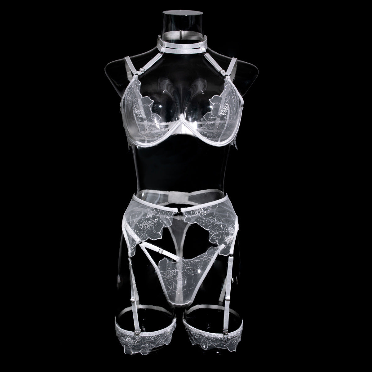 Stylish See-Through Bra Panty Set with Embroidery