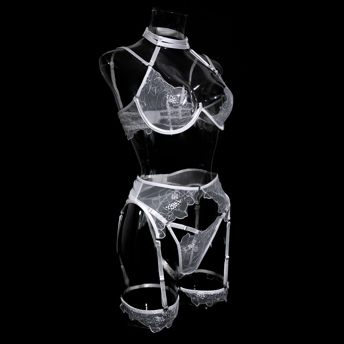 Stylish See-Through Bra Panty Set with Embroidery