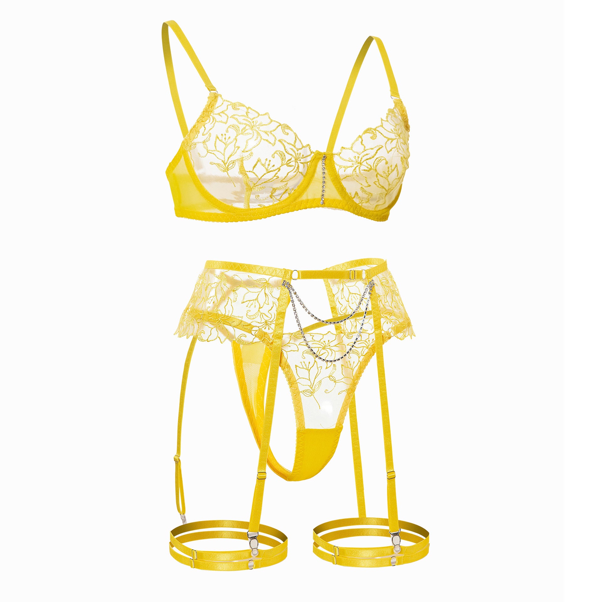 Sheer Lace Garter Lingerie Ensemble