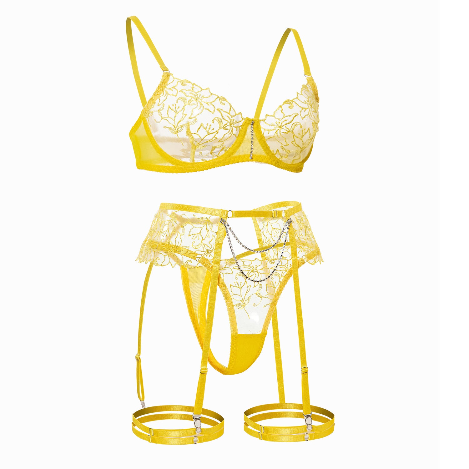 Sheer Lace Garter Lingerie Ensemble