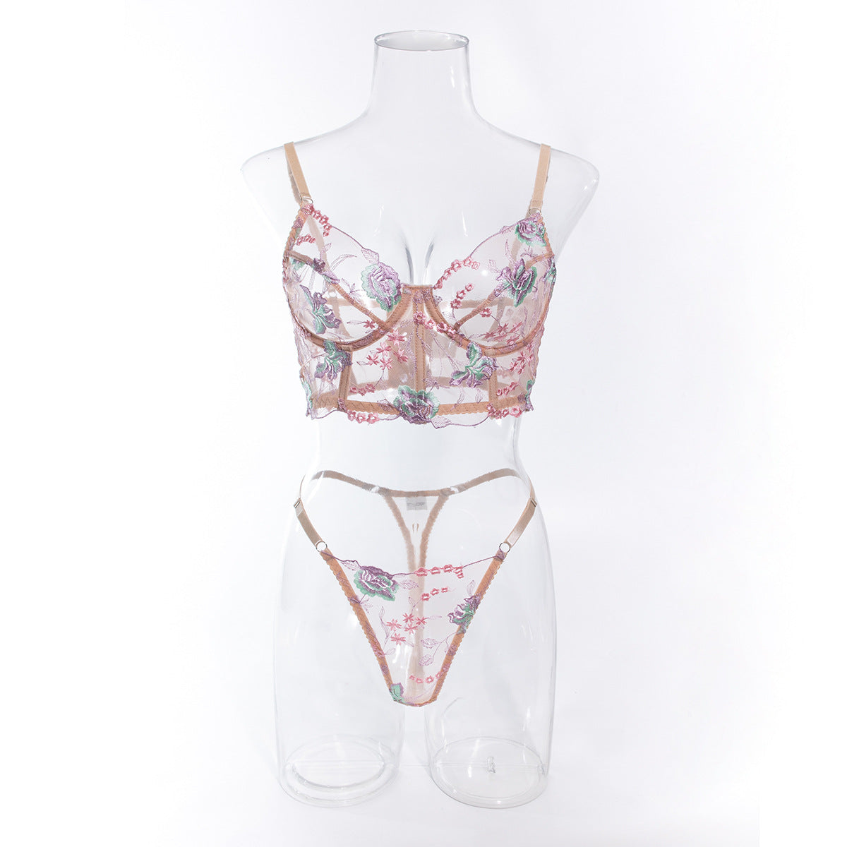 Sheer Bustier Corset Set with Floral