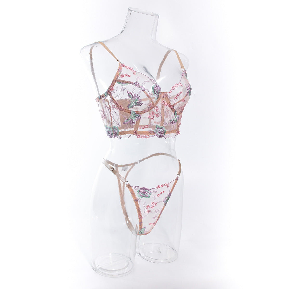 Sheer Bustier Corset Set with Floral