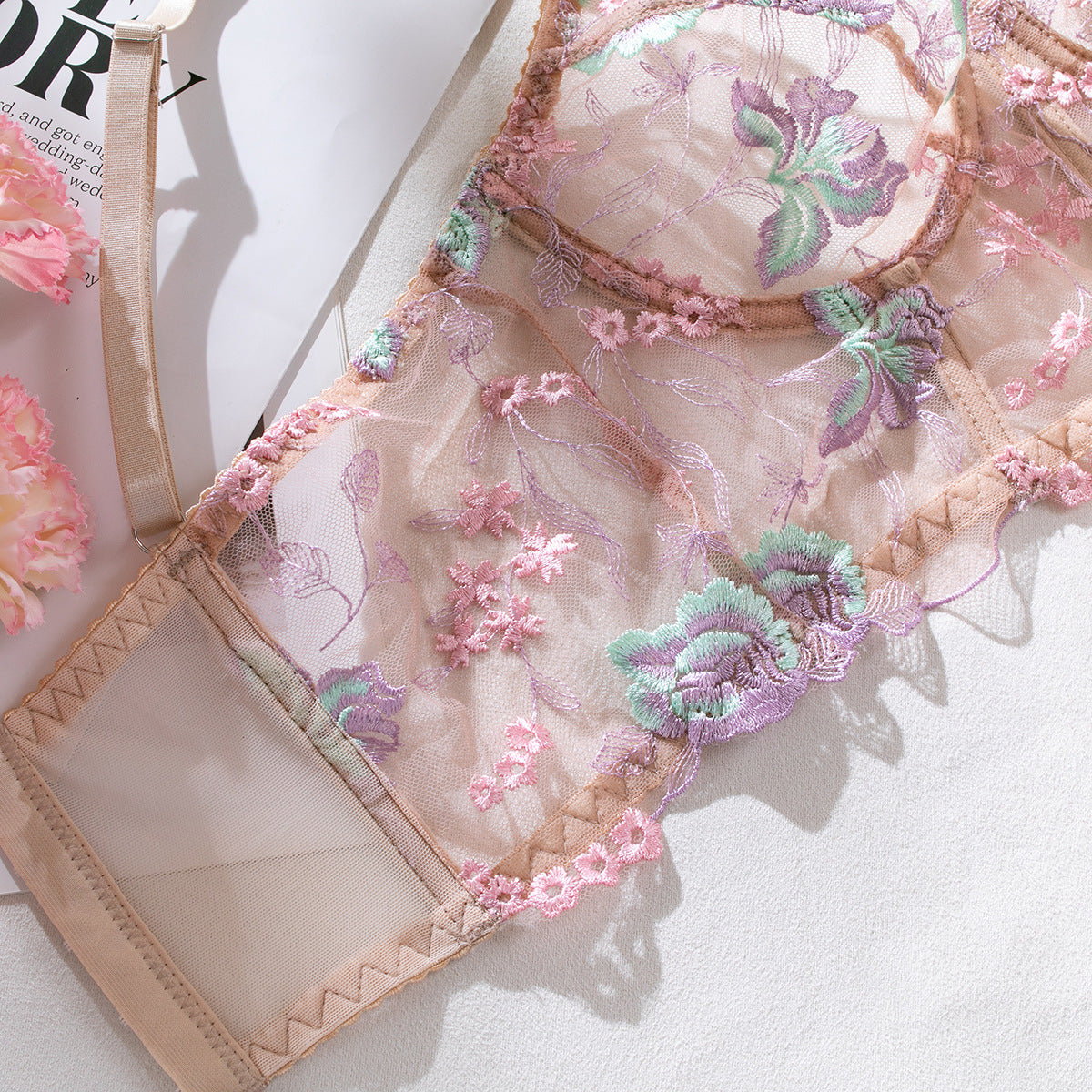 Sheer Bustier Corset Set with Floral