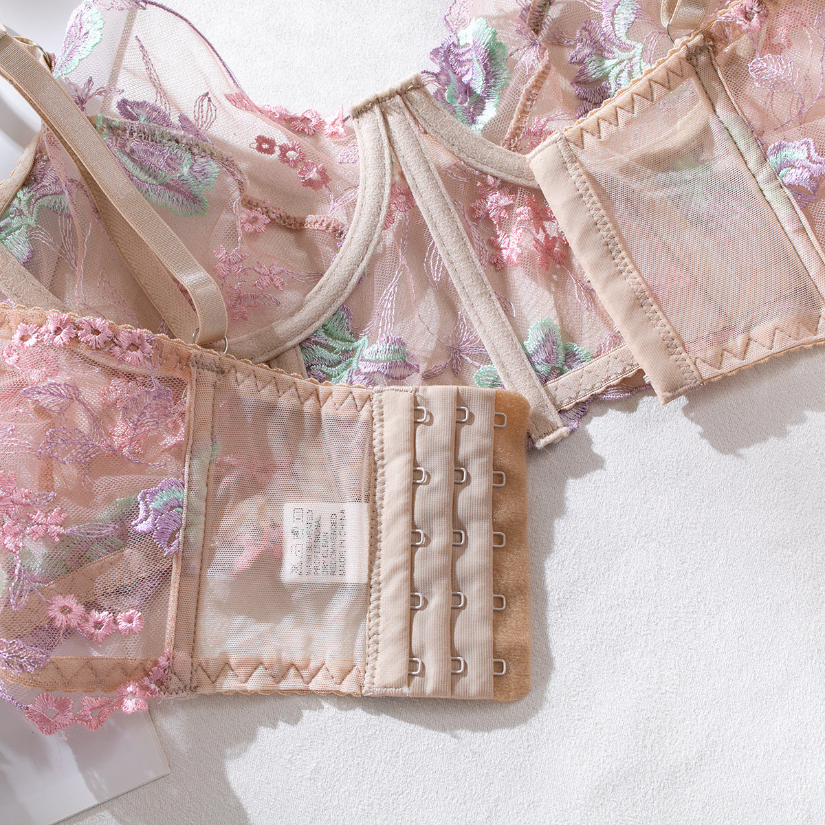 Sheer Bustier Corset Set with Floral
