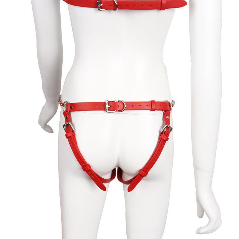 Kinky Leather Wear Bondage Bra and Panty Set