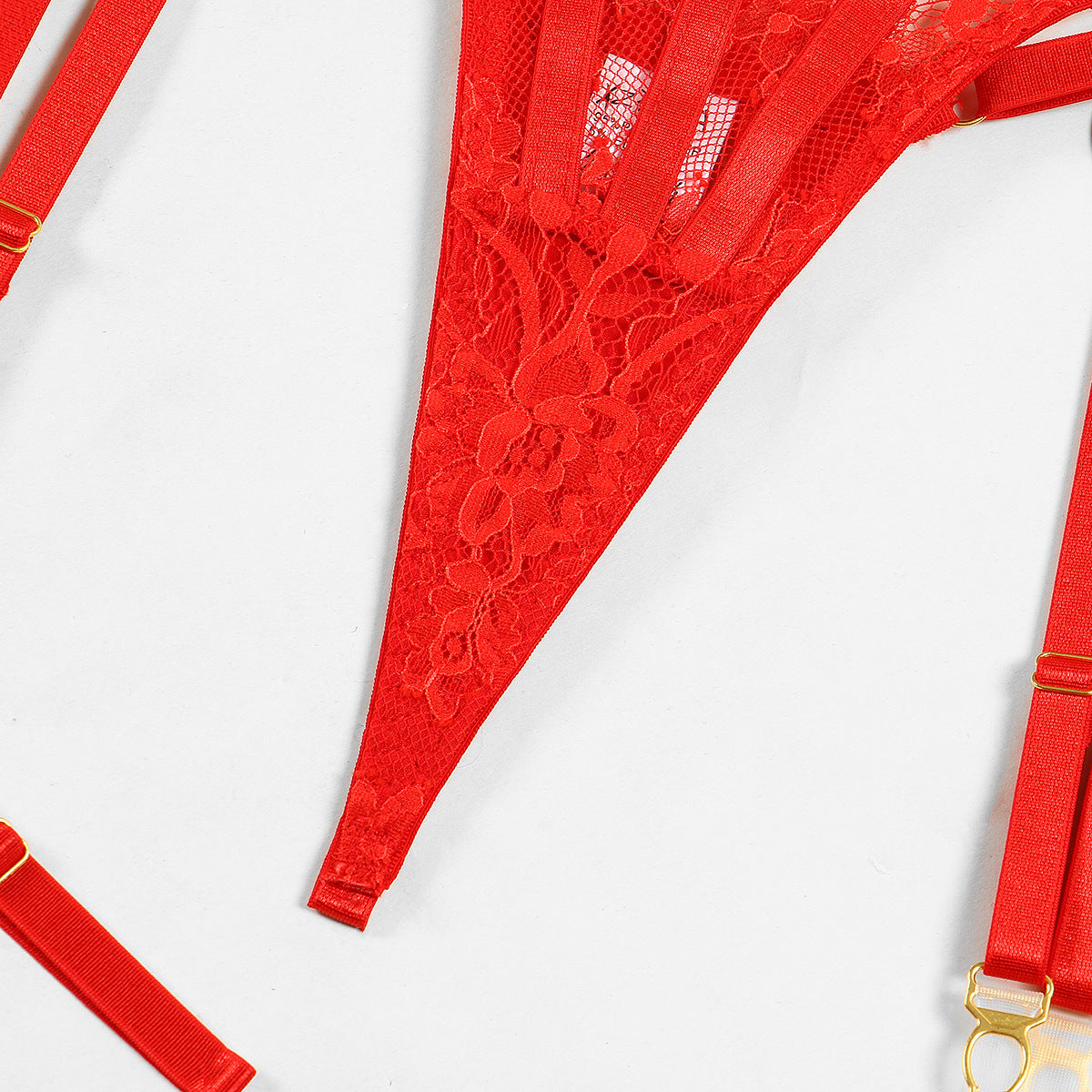 Valentine's Day Sexy Half Cup Bra Set with Metal Chain Detailing